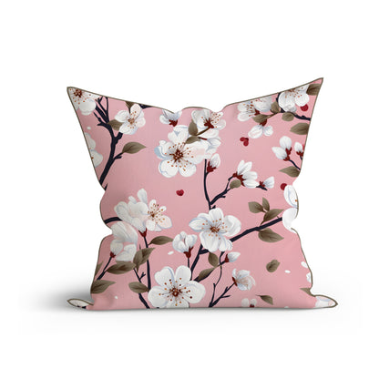 Bohemian Pink Sakura Cotton Cushion with Piping-Adore India
