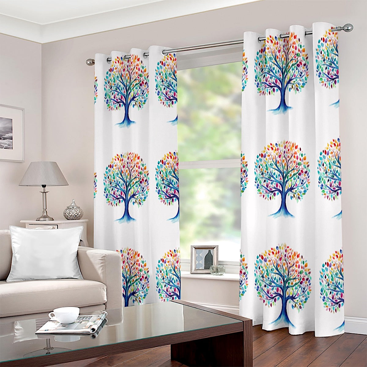 Colourful Tree of Life Bohemian Style Eyelet Curtain - Adore India   