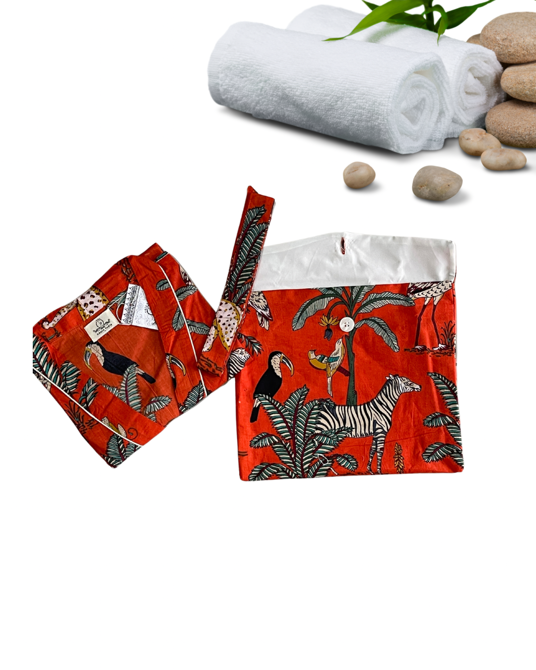 Cotton Safari Animal Printed Orange Kimono Kaftan Bathrobe