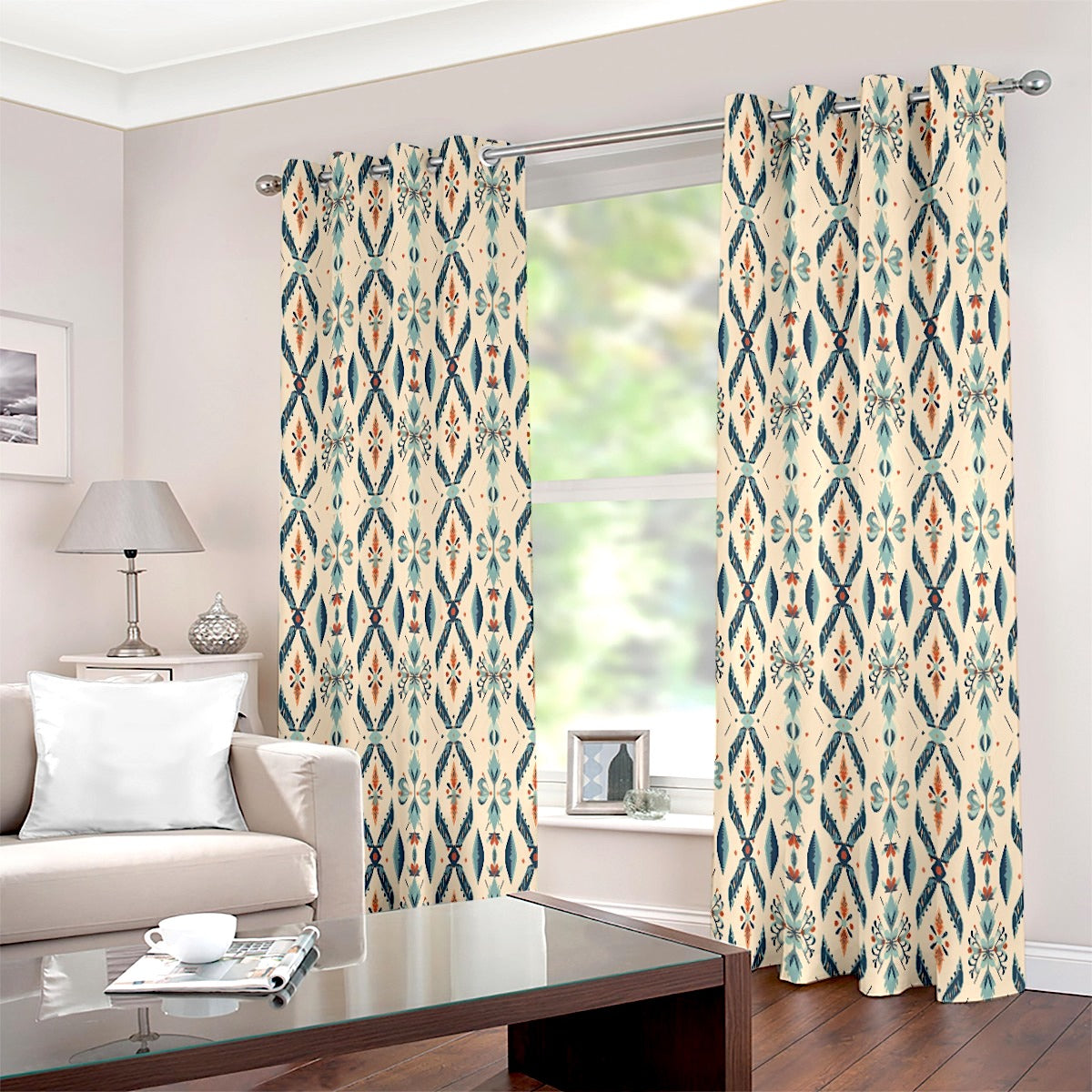 Vintage Aztec Ikat Floral Printed Curtain Set - Adore India   