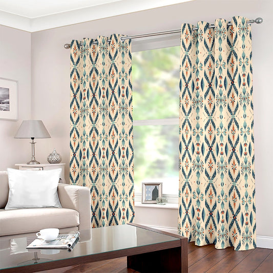 Vintage Aztec Ikat Floral Printed Curtain Set - Adore India   