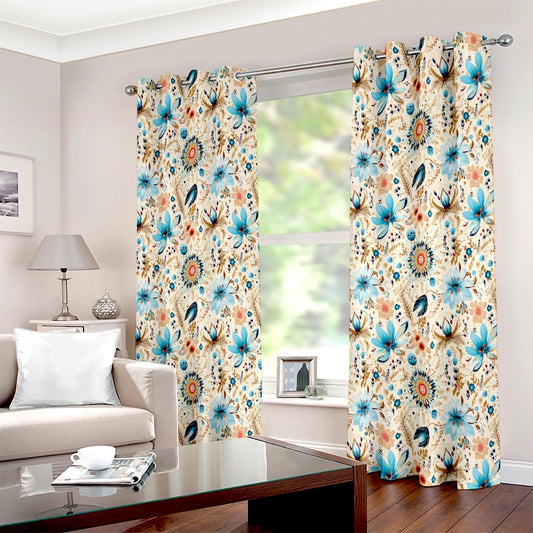 Vintage Boho Daisy Floral Printed Curtain Set - Adore India   
