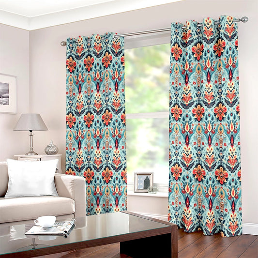 Vintage Red Daisy Floral Printed Curtain Set - Adore India   