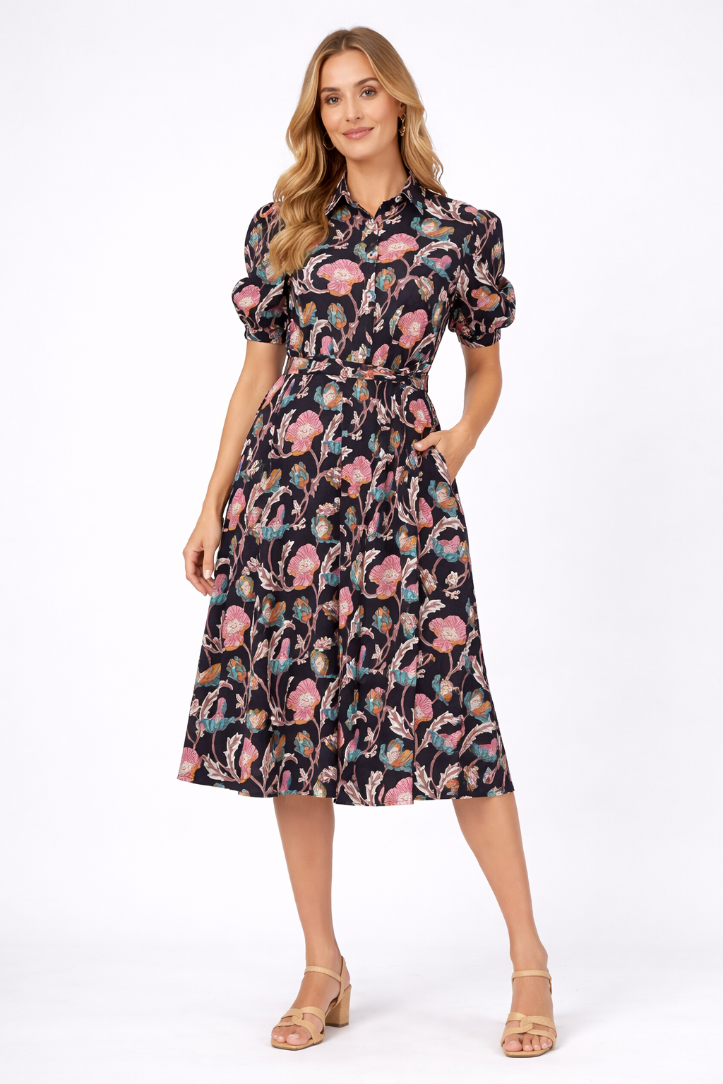 Midnight Love Short Sleeve Cotton Dress – Floral Elegance in Black