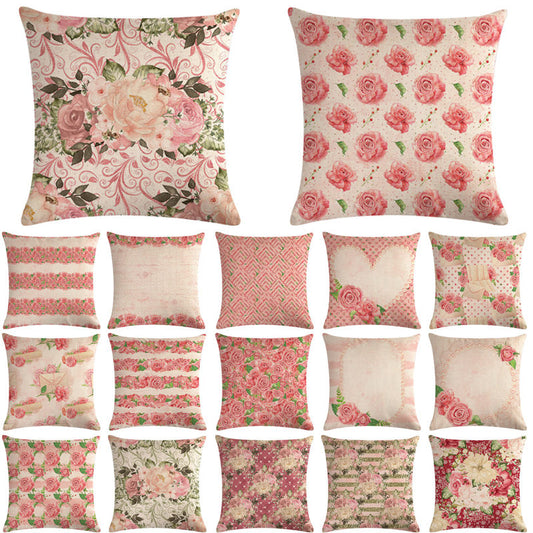 Pink Retro Floral Cushion Cover Cotton Linen Pillowcase - Adore India   