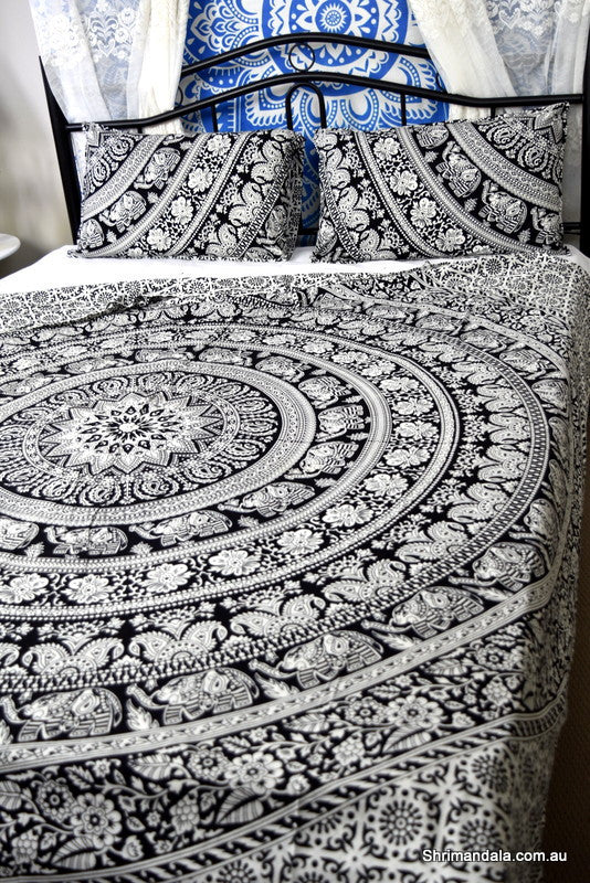 Good Luck Black Mandala Duvet Cover - Adore India   