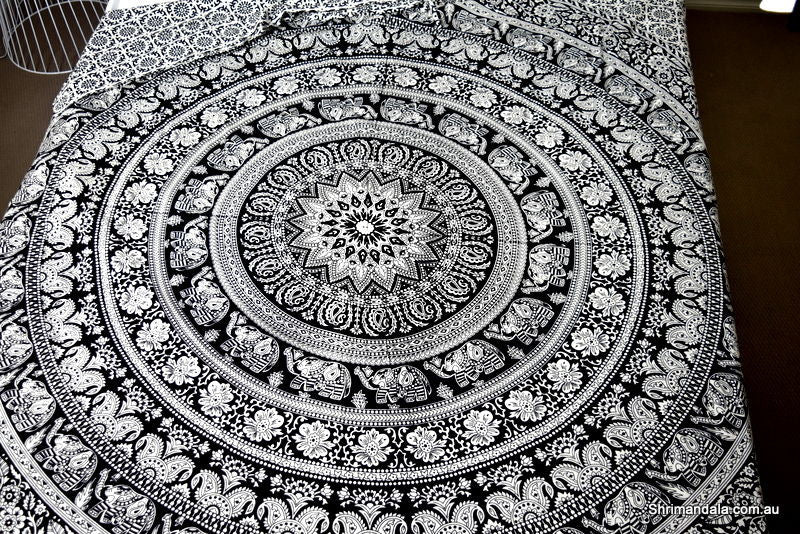 Good Luck Black Mandala Duvet Cover - Adore India   