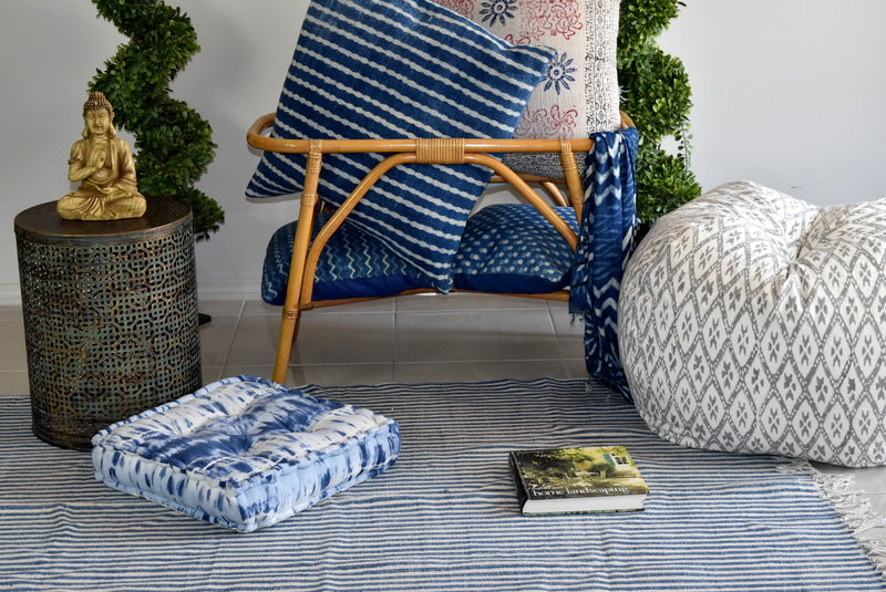 Handmade Indigo Tie and Dye Cotton Floor Cushion Pillow - Adore India   