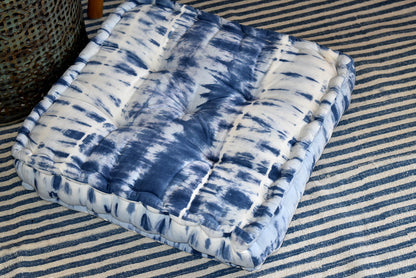Handmade Indigo Tie and Dye Cotton Floor Cushion Pillow - Adore India   