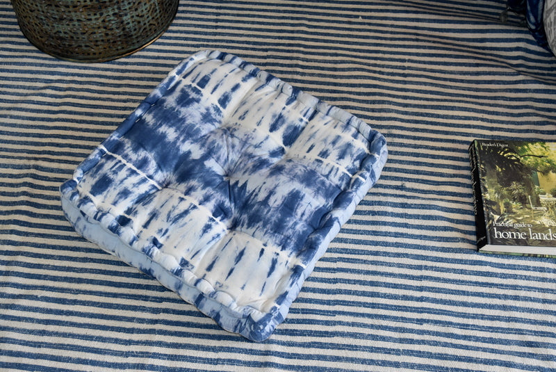 Handmade Indigo Tie and Dye Cotton Floor Cushion Pillow - Adore India   