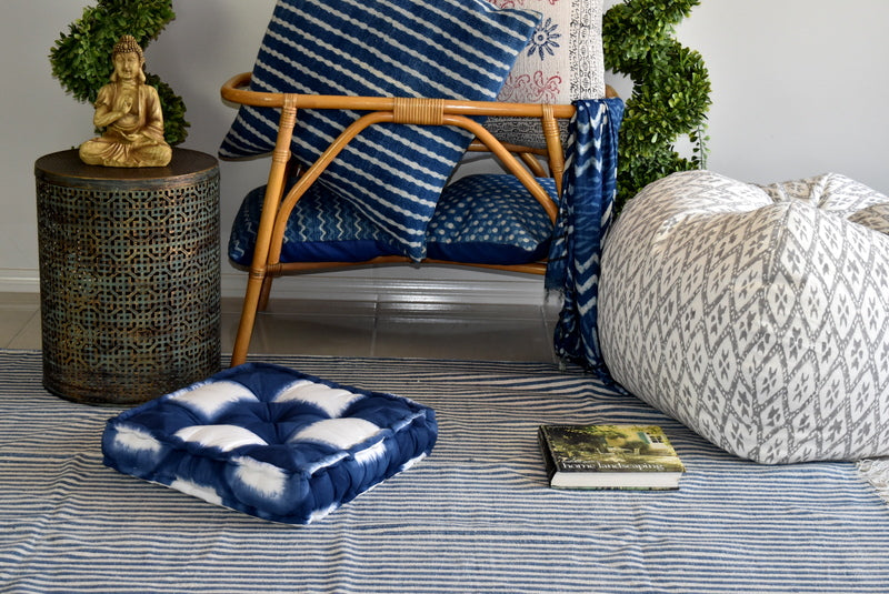 Indigo Tie and Dye Square Floor Cushion - Adore India   
