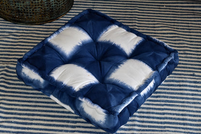 Indigo Tie and Dye Square Floor Cushion - Adore India   