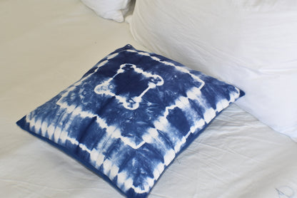 Hand Made Indigo Tie and Dye Square Cushion Cover 40cms - Adore India   
