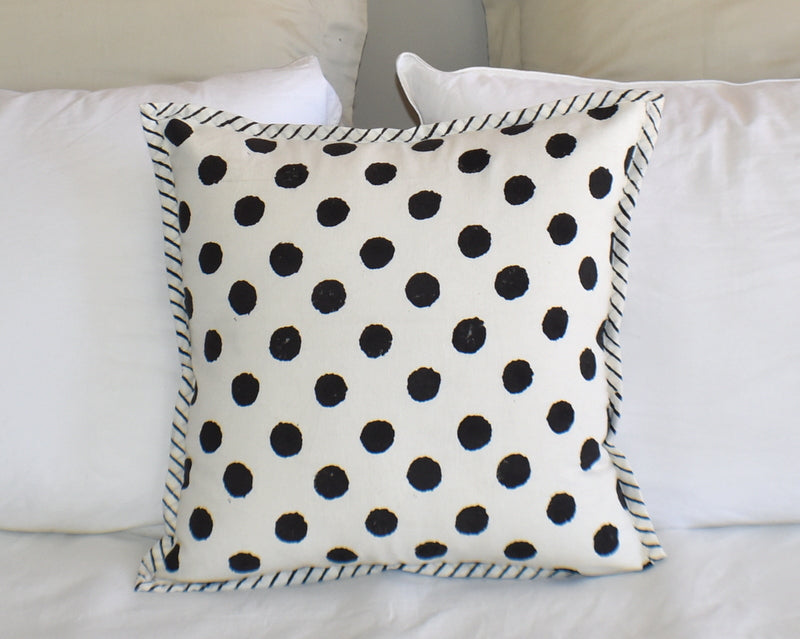 Black Dot Hand Block Print Cotton Cushion Cover 40cms - Adore India   
