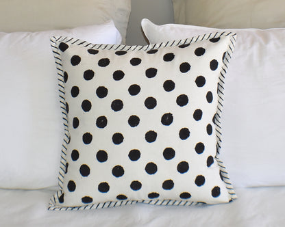 Black Dot Hand Block Print Cotton Cushion Cover 40cms - Adore India   