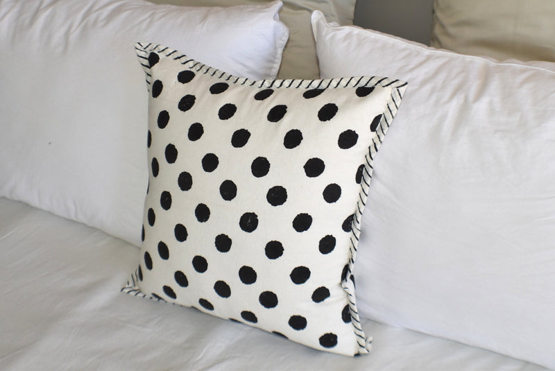 Black Dot Hand Block Print Cotton Cushion Cover 40cms - Adore India   