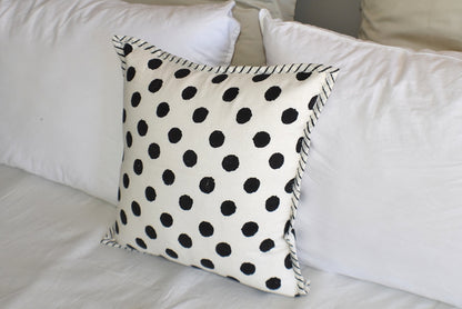 Black Dot Hand Block Print Cotton Cushion Cover 40cms - Adore India   