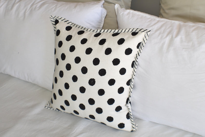 Black Dot Hand Block Print Cotton Cushion Cover 40cms - Adore India   