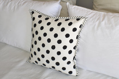 Black Dot Hand Block Print Cotton Cushion Cover 40cms - Adore India   