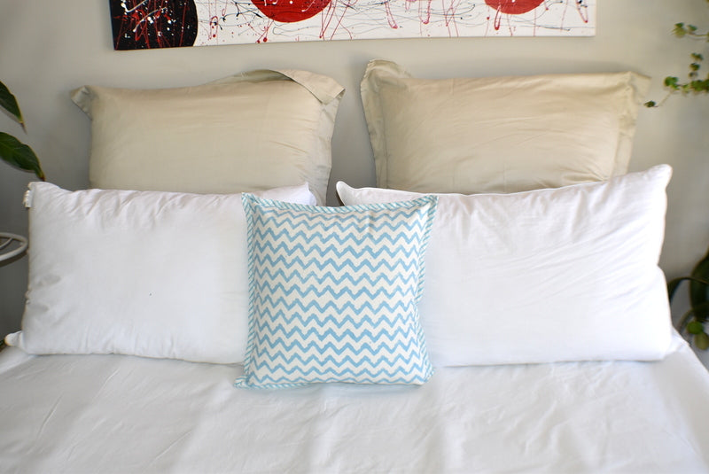 Zigzag Turq Hand Block Print Cushion Cover - Adore India   