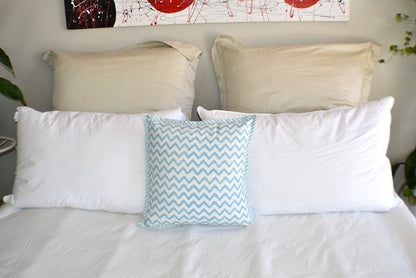 Zigzag Turq Hand Block Print Cushion Cover - Adore India   