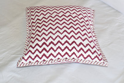 Zigzag Burgundy Hand Block Print Cushion Cover 40cm - Adore India   
