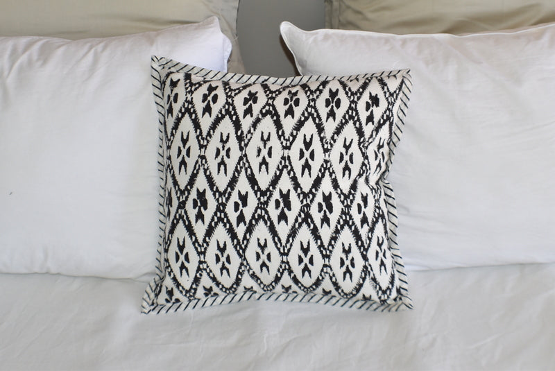 Hand Block Ikat Print Cushion Cover- Black - Adore India   