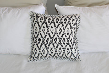 Hand Block Ikat Print Cushion Cover- Black - Adore India   