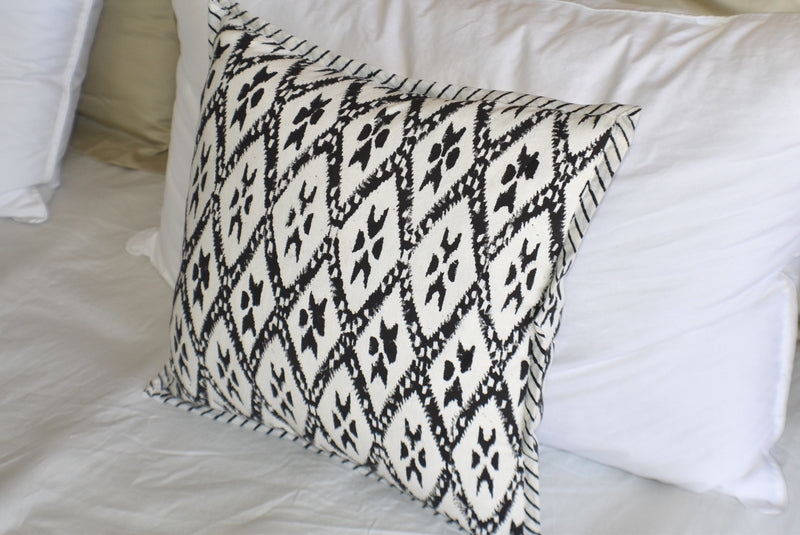 Hand Block Ikat Print Cushion Cover- Black - Adore India   