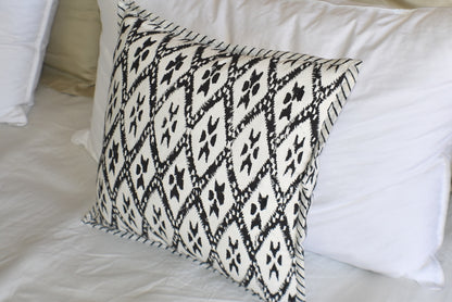 Hand Block Ikat Print Cushion Cover- Black - Adore India   