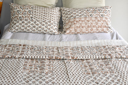 Brown Hand Block Printed  Patchwork Cushion Cover - Adore India   