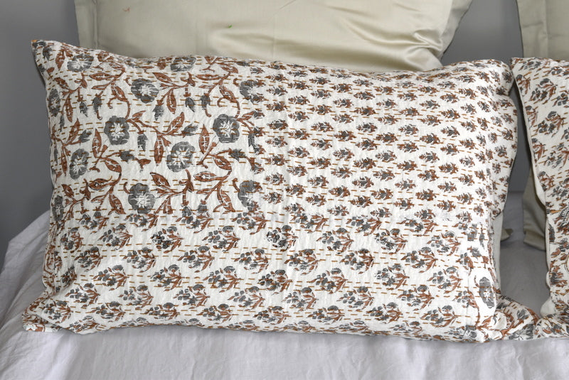 Brown Hand Block Printed  Patchwork Cushion Cover - Adore India   