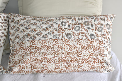 Brown Hand Block Printed  Patchwork Cushion Cover - Adore India   