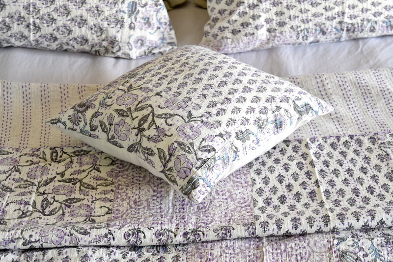 Indian Handmade Purple Hand Block Patchwork Reversible Kantha Quilt - Adore India   