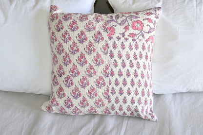 Pink Hand Block Printed Patchwork Cushion Cover - Adore India   