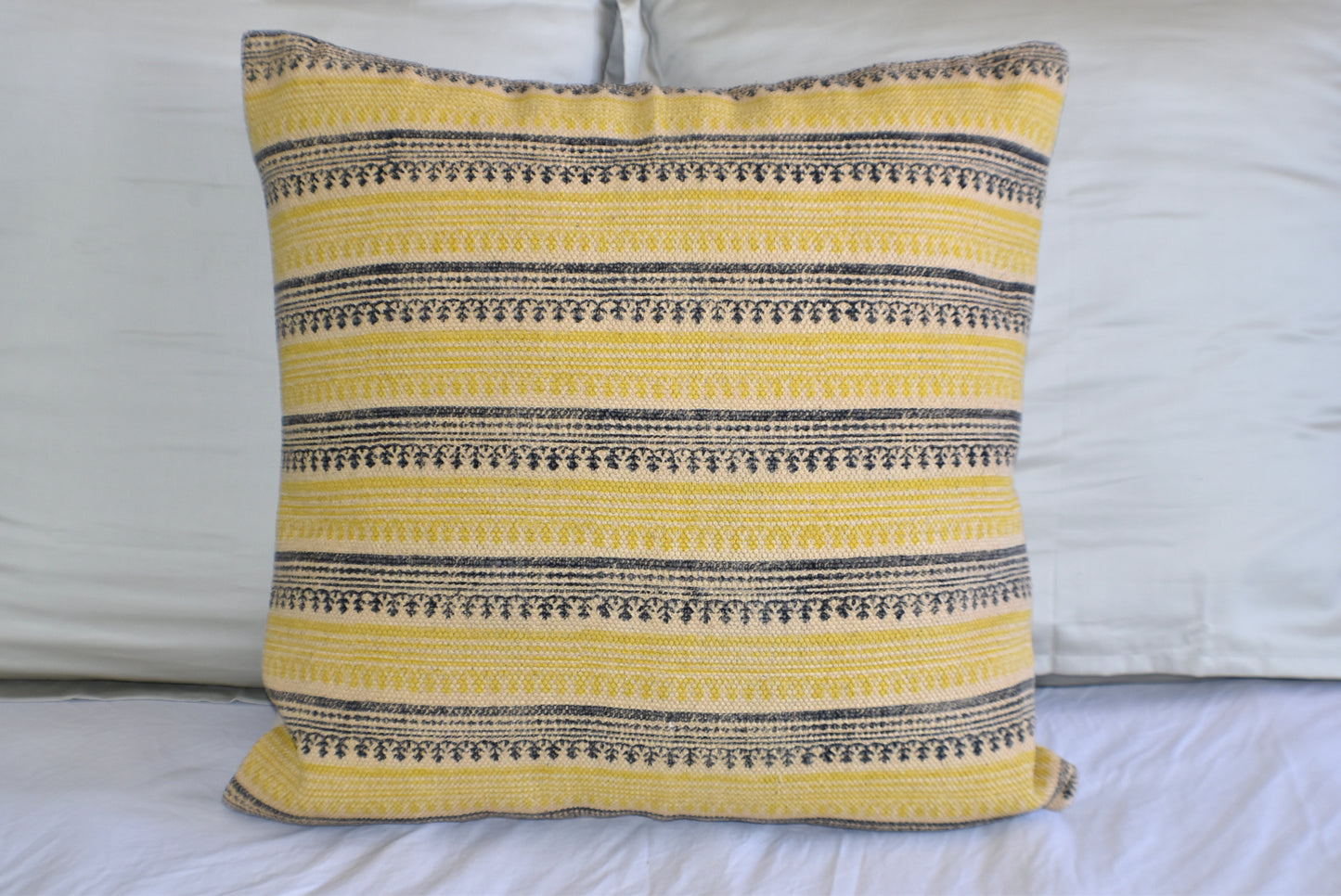 Mustard Stripe Block Print Cotton Dari Cushion Cover 45cm - Adore India   