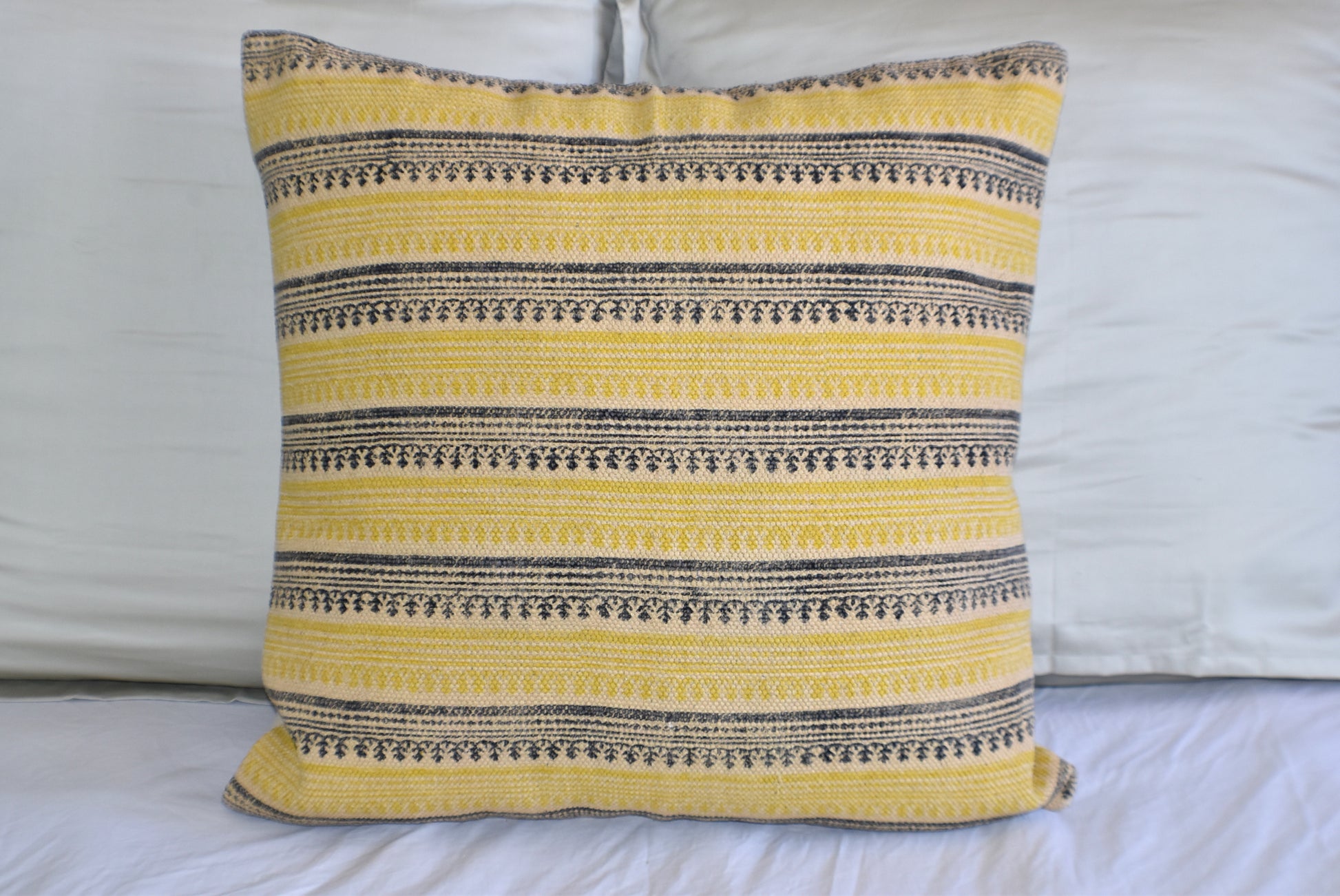 Mustard Stripe Block Print Cotton Dari Cushion Cover 45cm - Adore India   