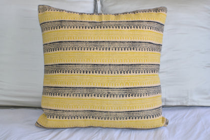 Mustard Stripe Block Print Cotton Dari Cushion Cover 45cm - Adore India   