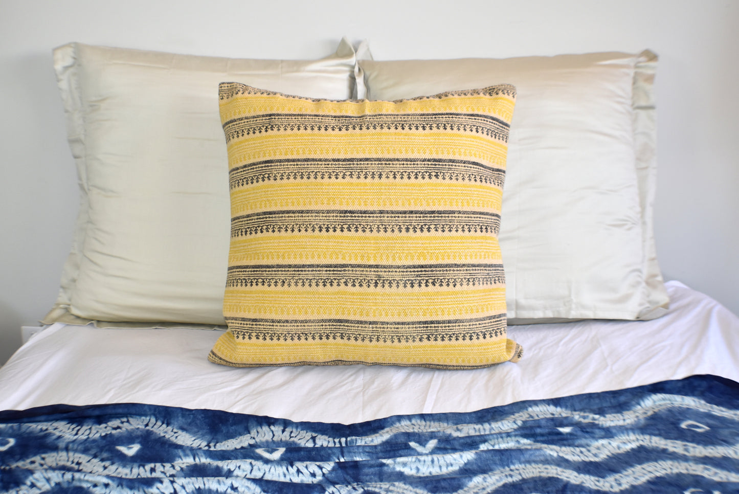 Mustard Stripe Block Print Cotton Dari Cushion Cover 45cm - Adore India   