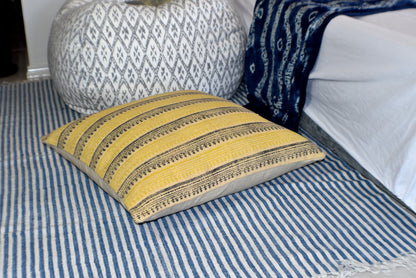 Mustard Stripe Block Print Cotton Dari Cushion Cover 45cm - Adore India   