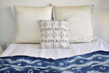 Leafy Block Print Cotton Dari Cushion Cover 45cm - Adore India   