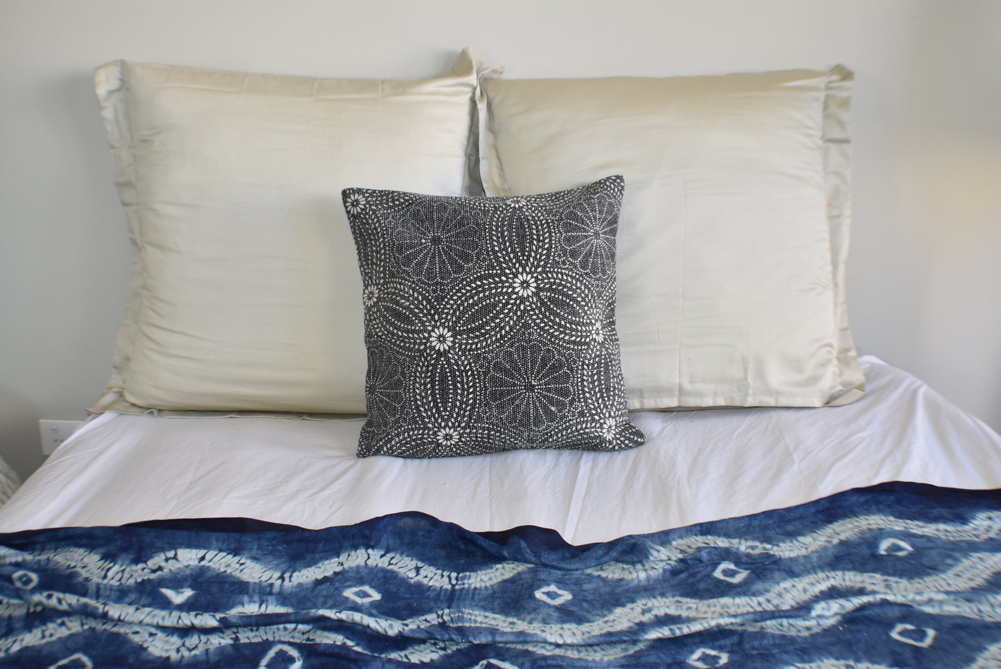Cotton Black Flower Block Print Cotton Dari Cushion Cover 45cm - Adore India   