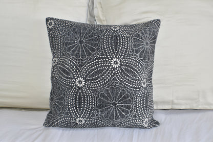 Cotton Black Flower Block Print Cotton Dari Cushion Cover 45cm - Adore India   