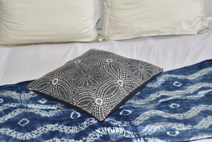 Cotton Black Flower Block Print Cotton Dari Cushion Cover 45cm - Adore India   