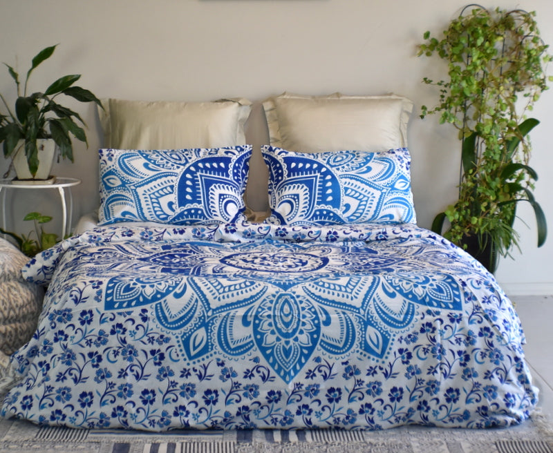 Passion Blue Ombre Mandala Duvet Cover Set - Adore India   