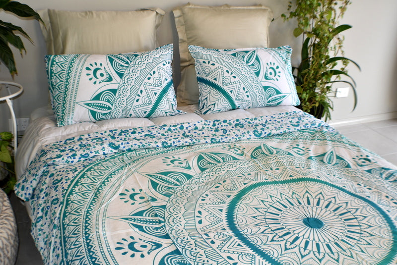 Daisy Turquoise Ombre Mandala Duvet Cover - Adore India   