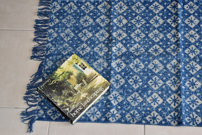 Handmade Geometrical Indigo Block Print Cotton Dhurrie Carpet Runner - Adore India   