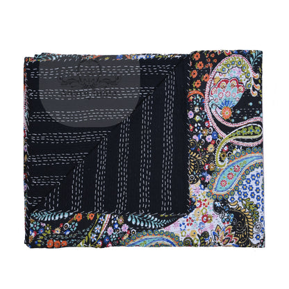 Handmade Black Paisley Print Cotton Reversible Kantha Quilt Bedspread Throw - Adore India   