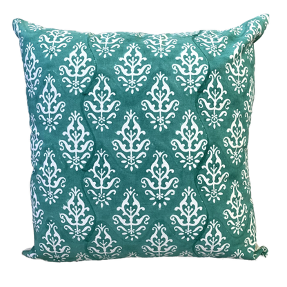 Royal Green Block Print Canvas Cotton Cushion Cover Pillow 2Pcs - Adore India   