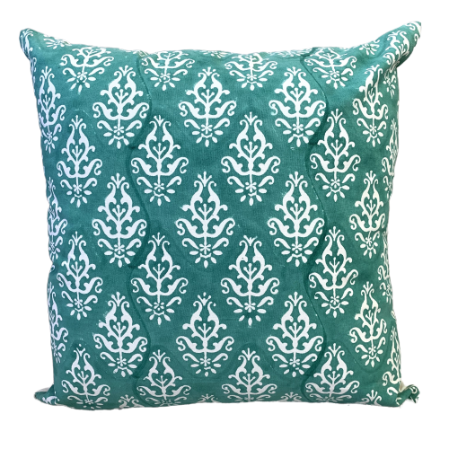 Royal Green Block Print Canvas Cotton Cushion Cover Pillow 2Pcs - Adore India   